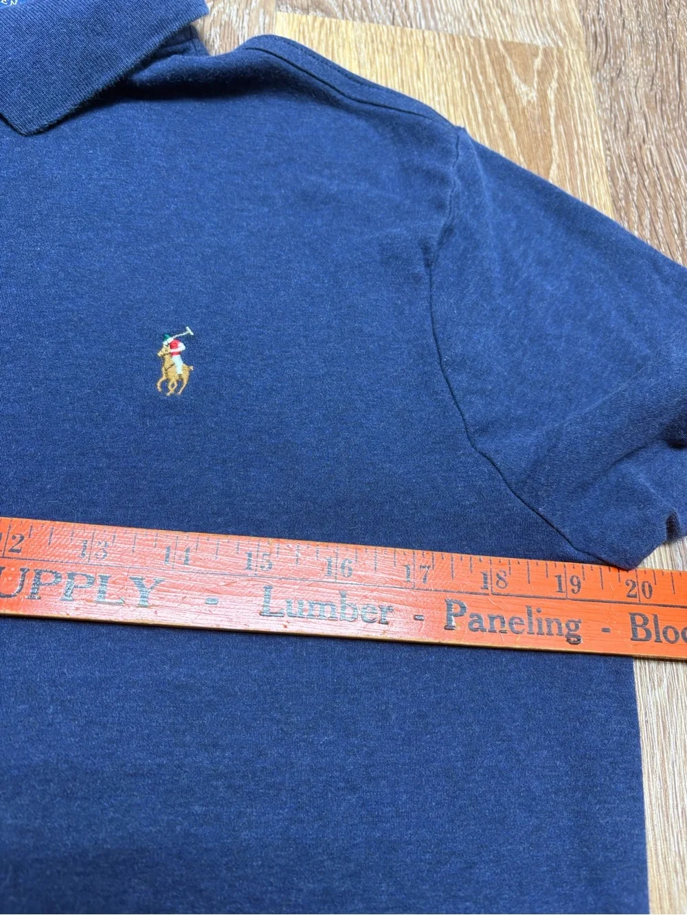 Ralph Lauren Navy Heather Polo Shirt with Yellow Logo Tag